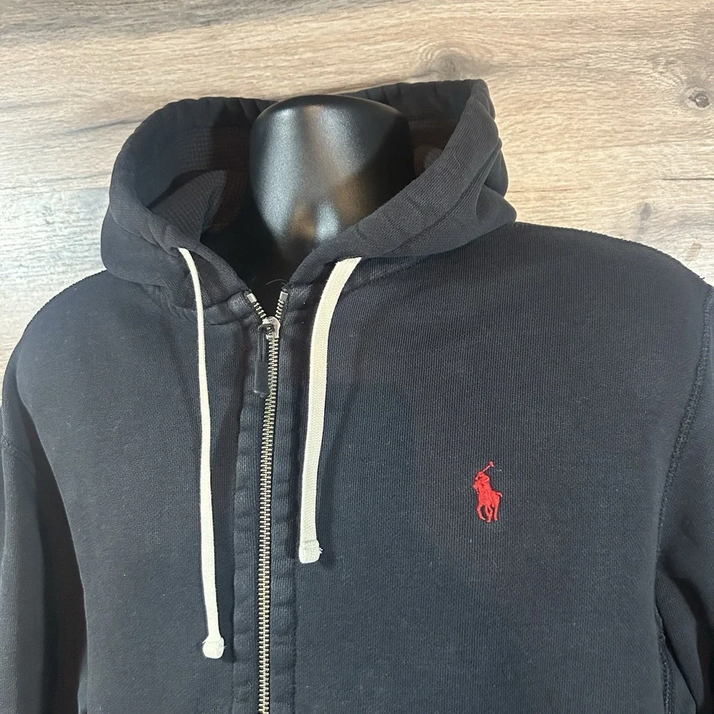 Polo Ralph Lauren Black Zip Up Hoodie Size XL Sweatshirt Jacket Waffle Hood